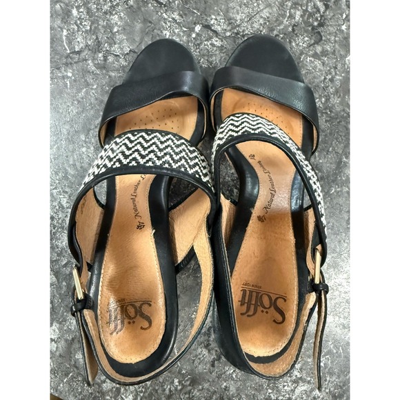 Sofft Womens Black White Woven Leather Platform Slingback Comfort Heels Sz 11M - Picture 5 of 16